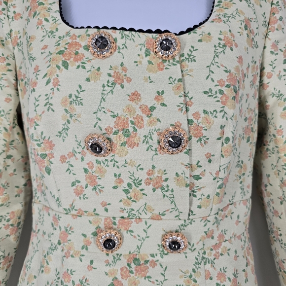 Sister Jane Button Front Mini Dress Vintage Floral Brocade Print Size S - Picture 3 of 12